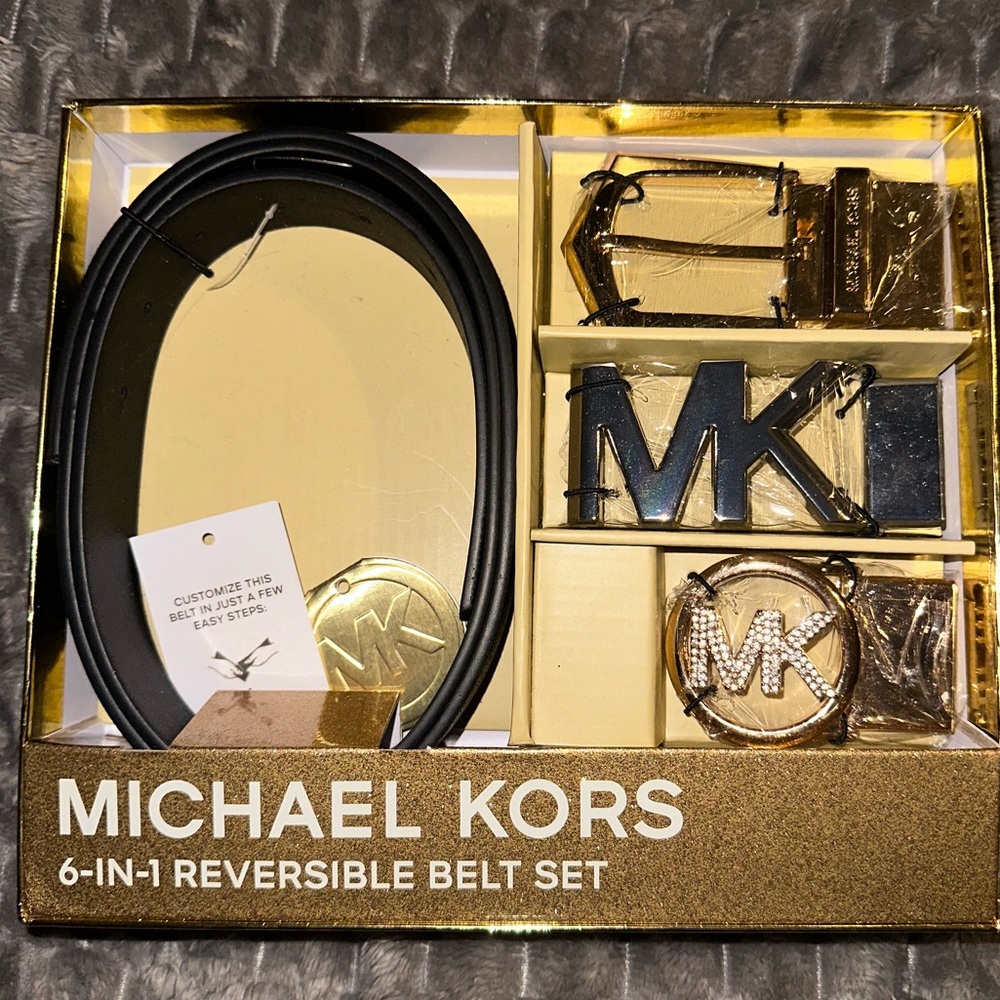 Michael Kors Black and Gold Belt Set